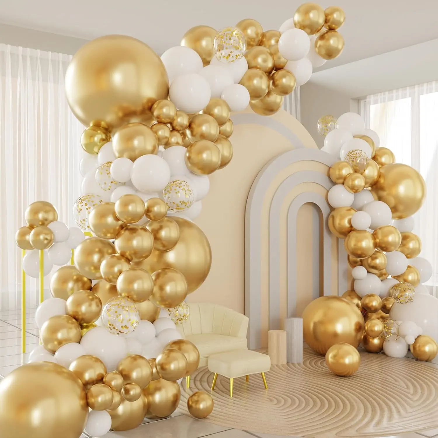 کیت طاق گارلند بادکنک طلای سفید